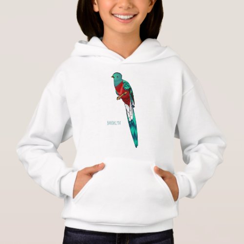 Resplendent quetzal bird cartoon illustration  hoodie