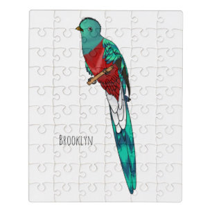 Resplendent quetzal bird cartoon illustration jigsaw puzzle