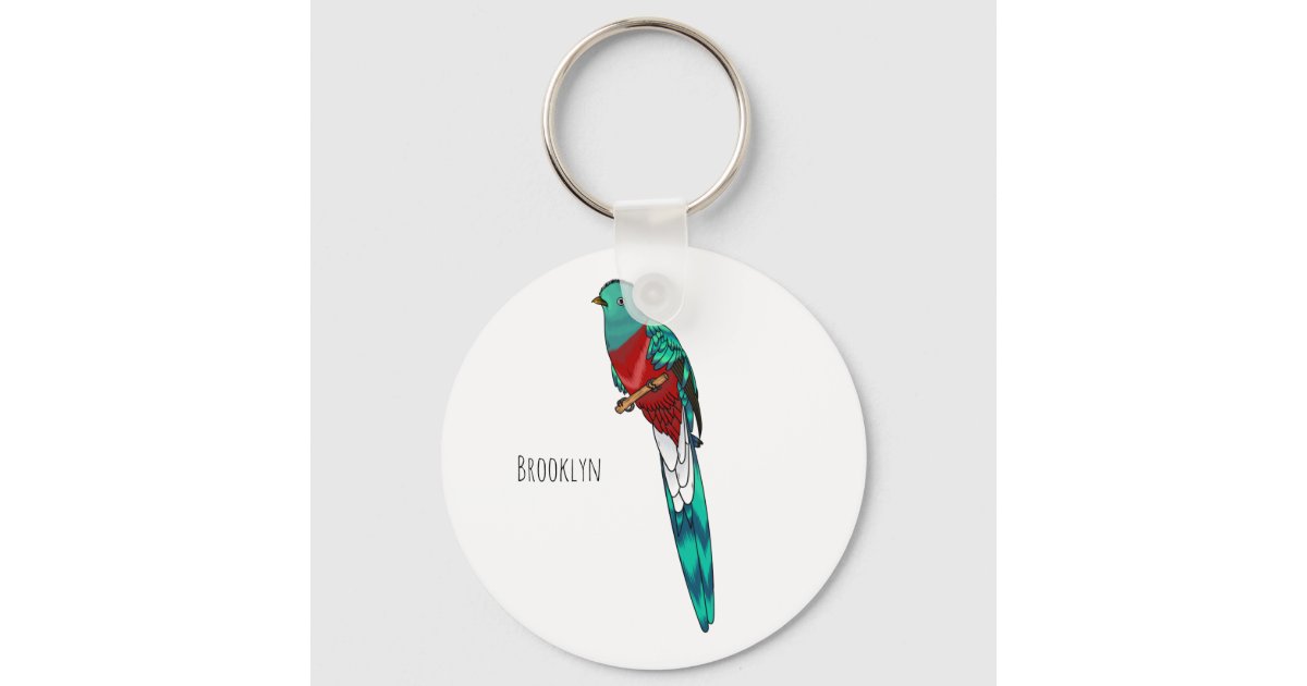 Resplendent quetzal bird cartoon illustration keychain Zazzle