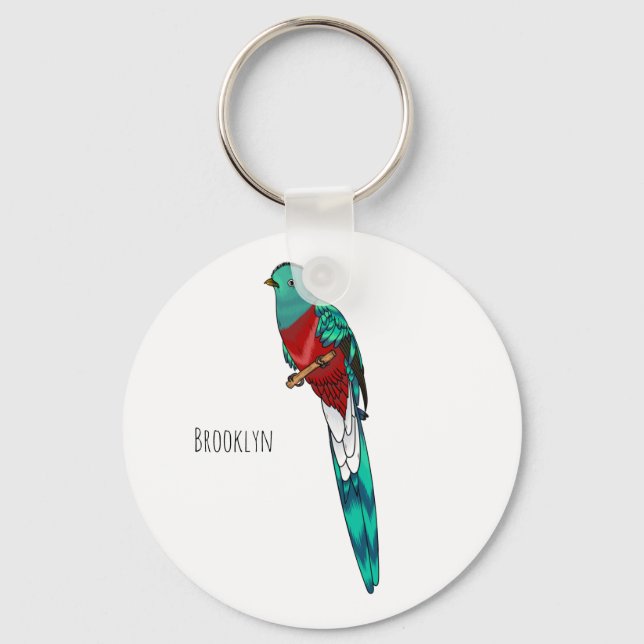 Resplendent quetzal bird cartoon illustration keychain (Front)