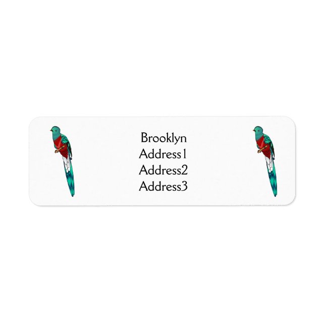 Resplendent quetzal bird cartoon illustration  label (Front)