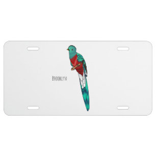 Resplendent quetzal bird cartoon illustration license plate
