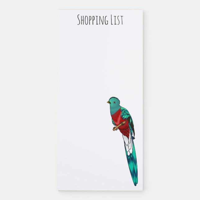 Resplendent quetzal bird cartoon illustration magnetic notepad (Front)