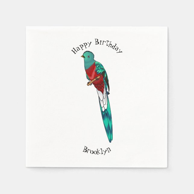 Resplendent quetzal bird cartoon illustration  napkins (Front)