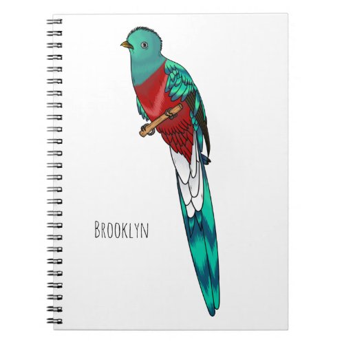 Resplendent quetzal bird cartoon illustration  notebook
