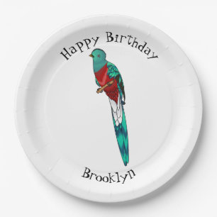 Resplendent quetzal bird cartoon illustration  paper plates