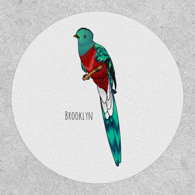 Resplendent quetzal bird cartoon illustration patch (Front)