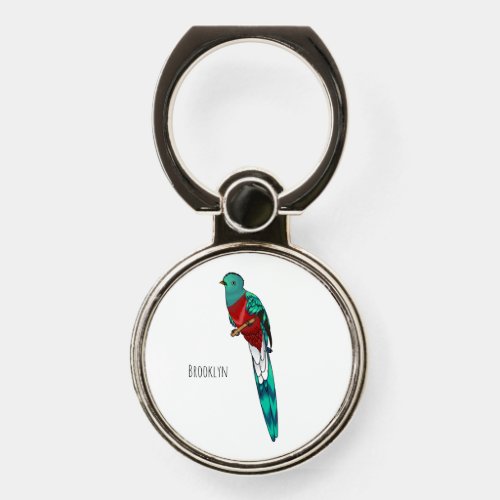 Resplendent quetzal bird cartoon illustration  phone ring stand