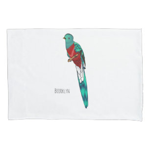 Resplendent quetzal bird cartoon illustration pillow case