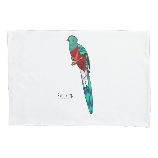 Resplendent quetzal bird cartoon illustration pillow case (Front)