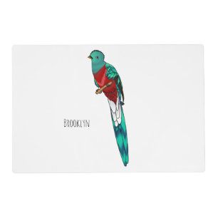 Resplendent quetzal bird cartoon illustration placemat