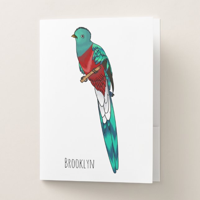 Resplendent quetzal bird cartoon illustration  pocket folder (Front)