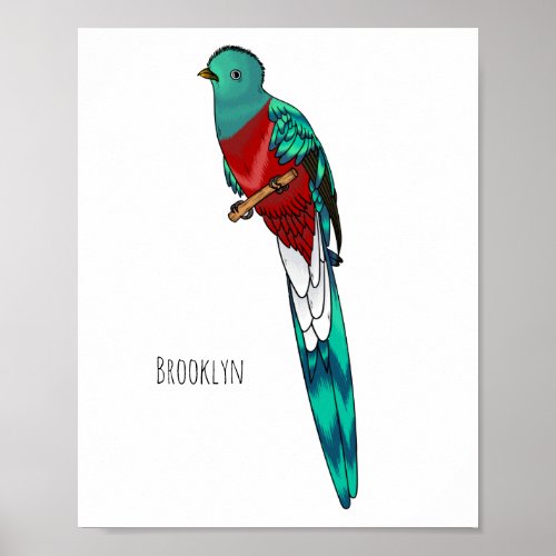 Resplendent quetzal bird cartoon illustration poster