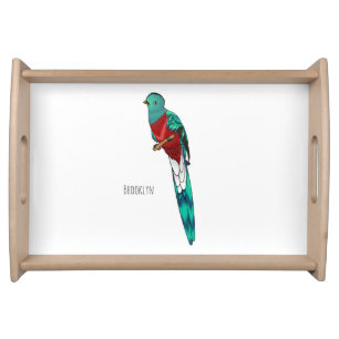 Resplendent quetzal bird cartoon illustration serving tray