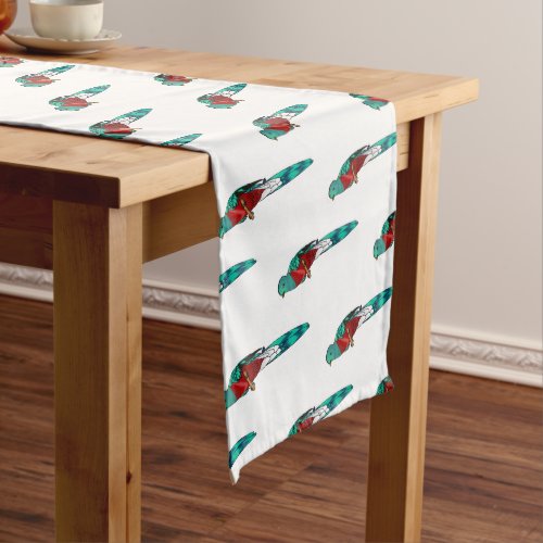 Resplendent quetzal bird cartoon illustration  short table runner