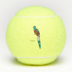 Resplendent quetzal bird cartoon illustration tennis balls