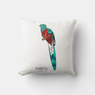Resplendent quetzal bird cartoon illustration  throw pillow
