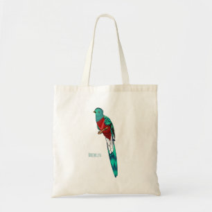 Resplendent quetzal bird cartoon illustration tote bag