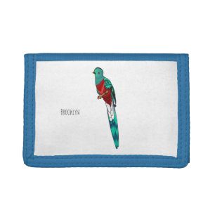 Resplendent quetzal bird cartoon illustration tri-fold wallet
