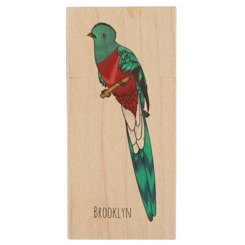 Resplendent quetzal bird cartoon illustration  wood flash drive