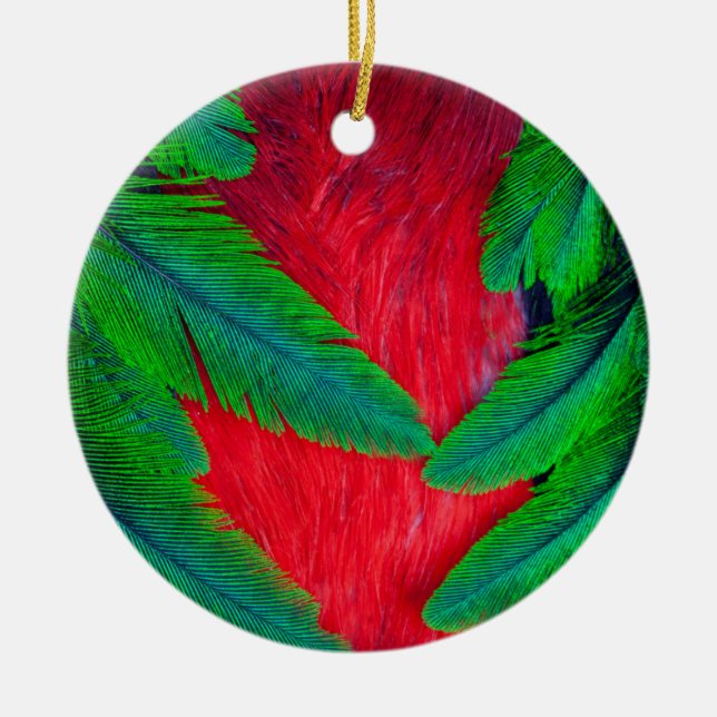 Resplendent Quetzal feather design Ceramic Ornament (Front)