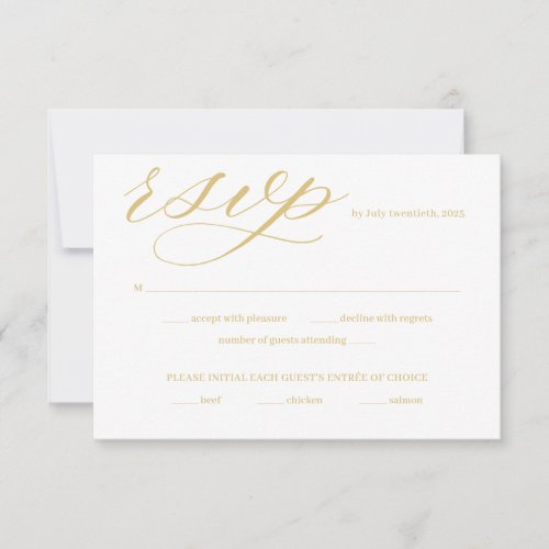 Response card white and gold modern calligraphy