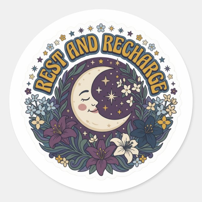 Rest and Recharge Moon Sticker - Retro 70s Celesti (Front)