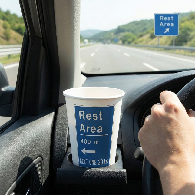 Rest Area 400m Left Road Sign Paper Cups (Creator Uploaded)