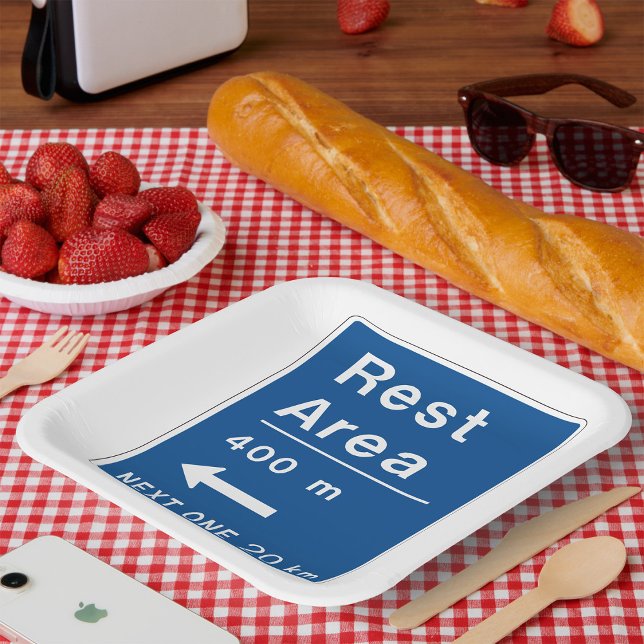 Rest Area 400m Left Road Sign Paper Plates (Creator Uploaded)