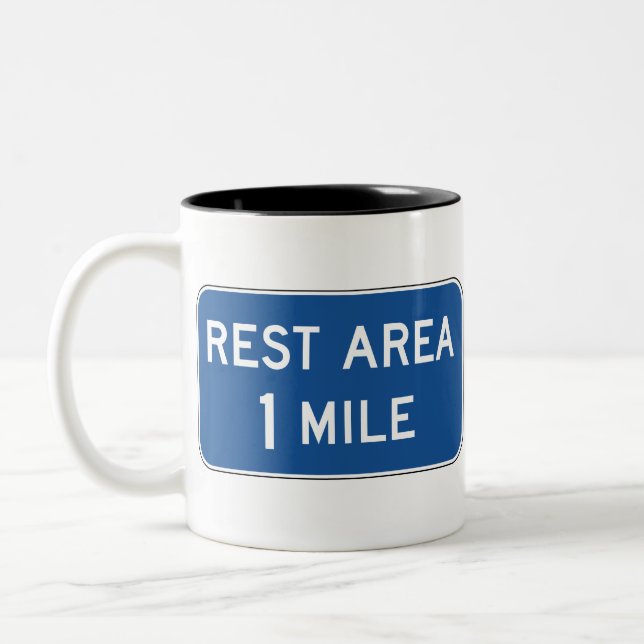 Rest Area Road Sign Two-Tone Coffee Mug (Left)