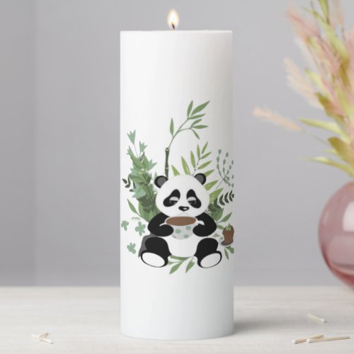 Rest cute panda with coffe coffee mug pillar candle