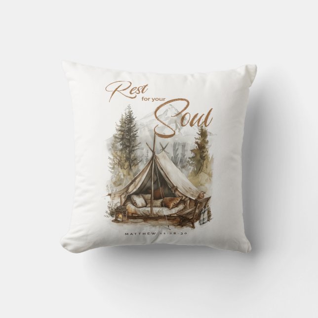 Rest For Your Soul Christian Boho Decor Pillow (Front)