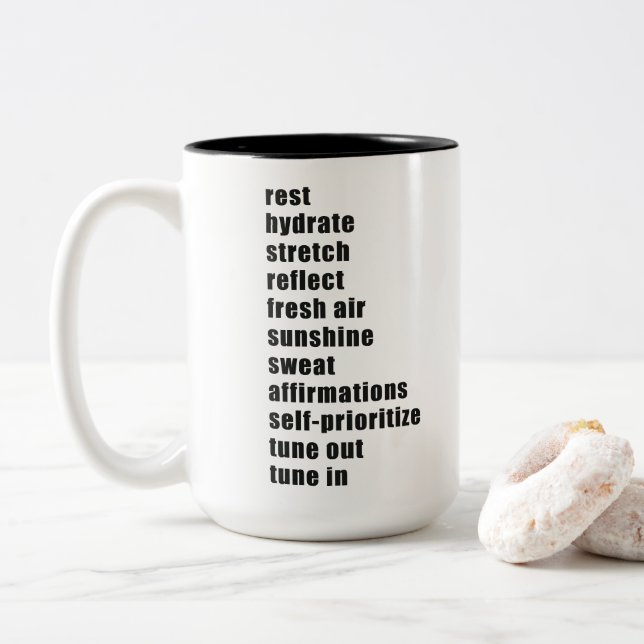Rest Hydrate Stretch Reflect Sunshine Sweat Two-Tone Coffee Mug (With Donut)