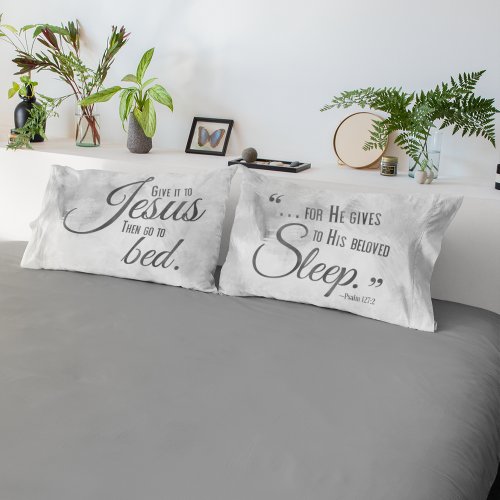 REST IN JESUS Christian Quote Grey Pillow Case Set