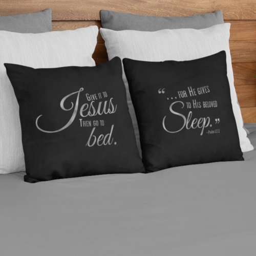 REST IN JESUS Faith Quote Modern Two_Sided Black  Throw Pillow