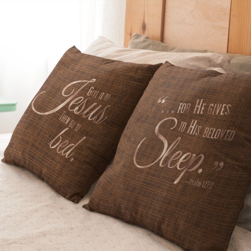 REST IN JESUS Faith Quote Two_Sided Brown  Throw Pillow
