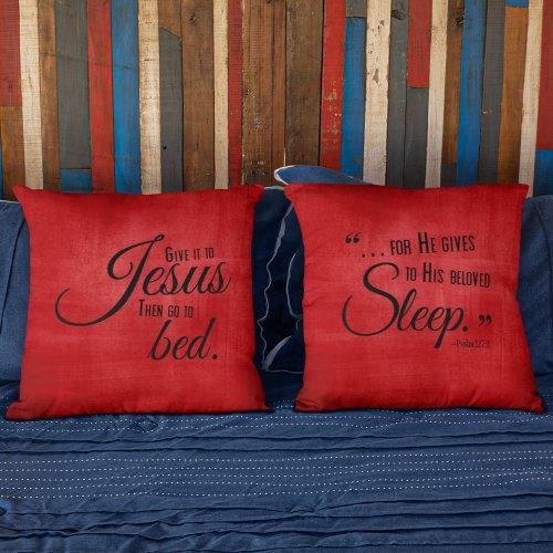 REST IN JESUS Psalm Faith Quote Dual_Sided Red Throw Pillow