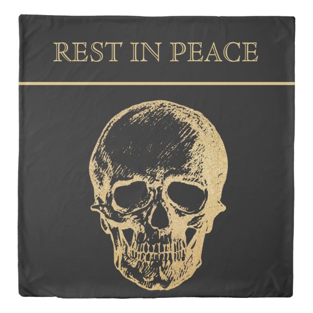 Rest in Peace | Duvet Cover | Gold Skull | Black (Front)