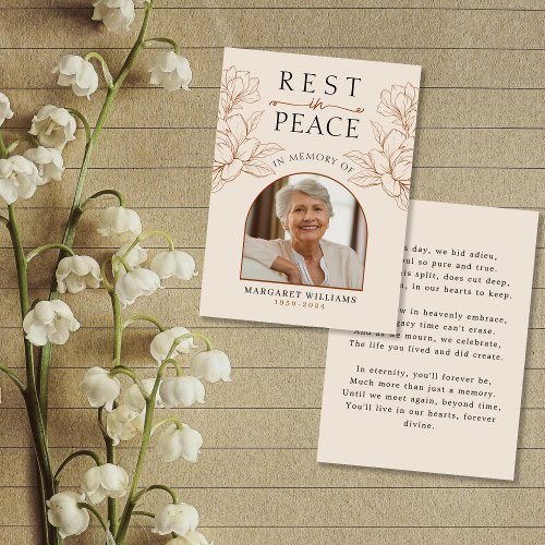 Rest in Peace Memory Floral Photo Funeral Prayer Enclosure Card