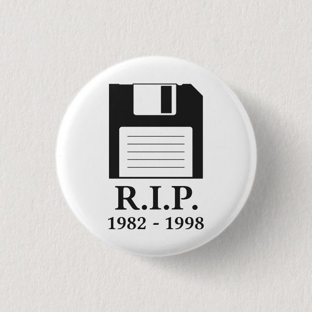 Rest in Peace RIP Floppy Disk Pinback Button (Front)
