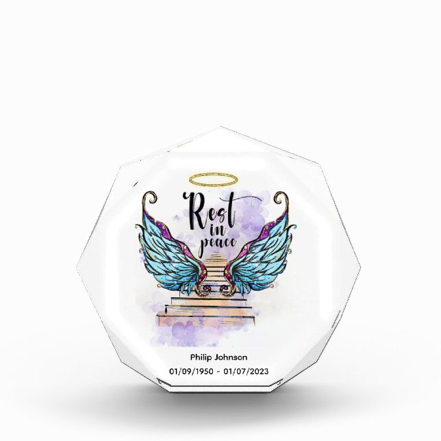 Rest in Peace Wings, Stairway to Heaven. Editable  Acrylic Award (Front)