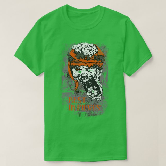 Rest in Pieces Zombie Skull T-Shirt (Design Front)
