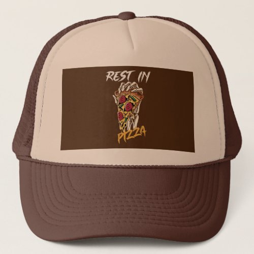 Rest In Pizza Skeleton Sausage  Cheese Pizza Trucker Hat