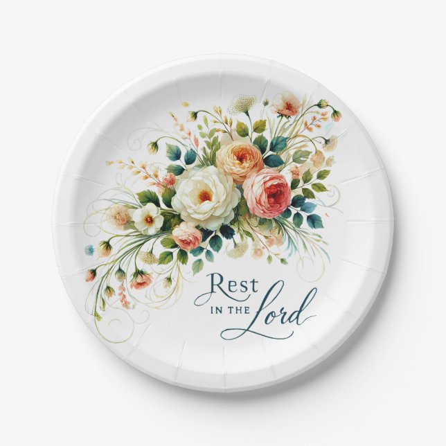 Rest in the Lord floral Paper Plates (Front)