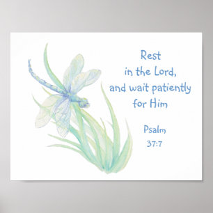 Rest in the Lord Scripture Dragonfly Blue, Green Poster
