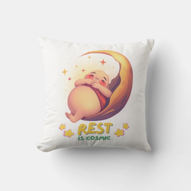 Rest is Cosmic Kids - Cute Sleeping Baby Throw Pillow (Front)