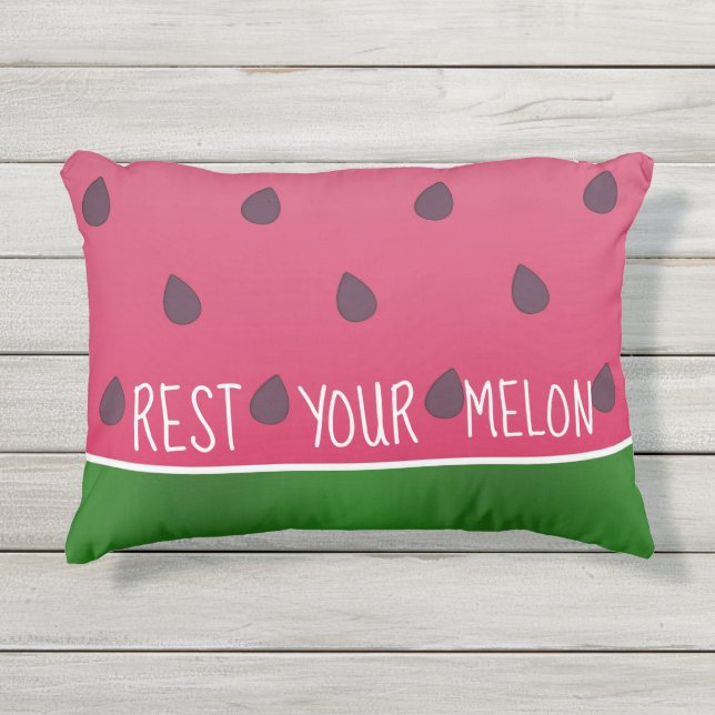 Rest Your Melon Funny Watermelon Outdoor Pillow (Front)