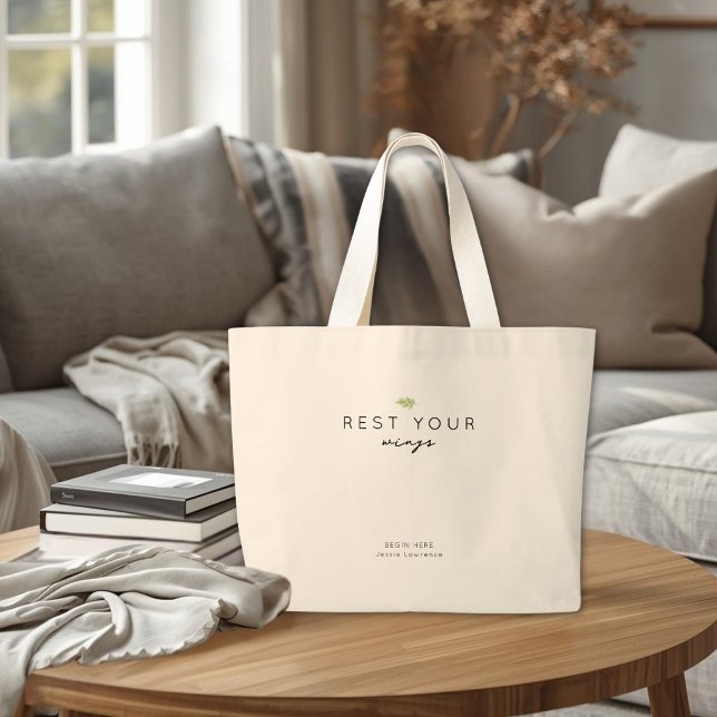 Rest Your Wings Personalized Cancer Support Gift Large Tote Bag (Cancer Care Hospital Tote Bag)