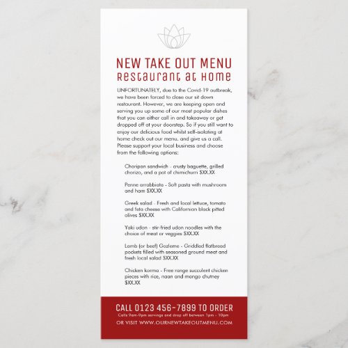 Restaurant at home new temp take out menu