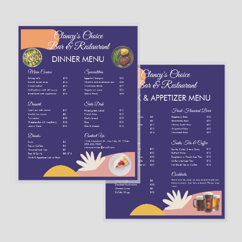 Restaurant & Bar Blue & Peach Laminated Template